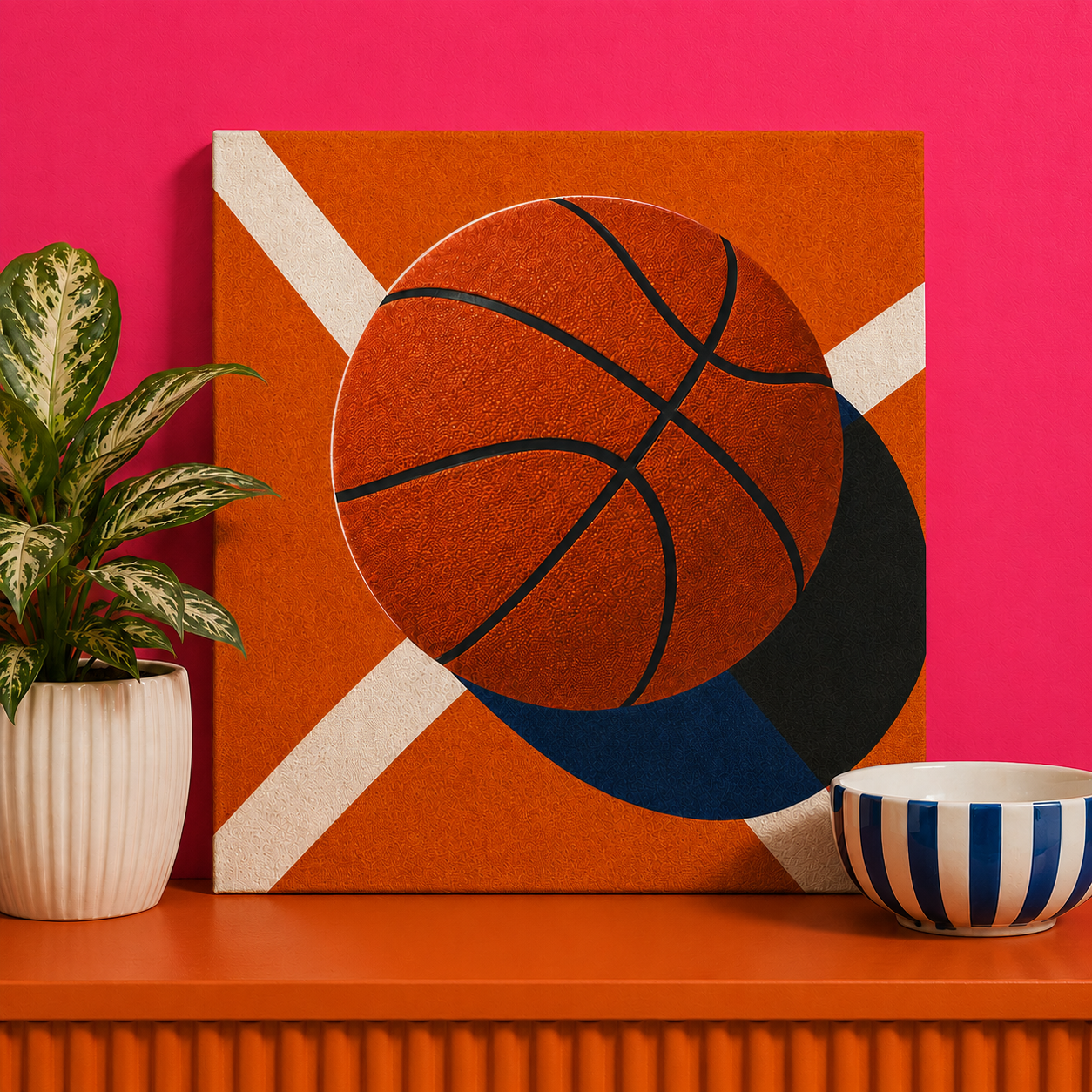 Basketball Bedazzle Kit featuring a modern basketball artwork on a 20x20cm DIY rhinestone art canvas.