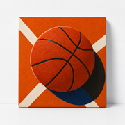 A square canvas wall art print featuring a stylized basketball design in orange, black, white, and blue, shown against a clean white background.
