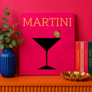 Martini Bedazzle Kit featuring a bold pop art martini glass design on a 20x20cm DIY rhinestone art canvas