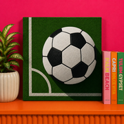 Soccer Ball Bedazzle Kit featuring a modern soccer ball design on a 20x20cm DIY rhinestone art canvas.