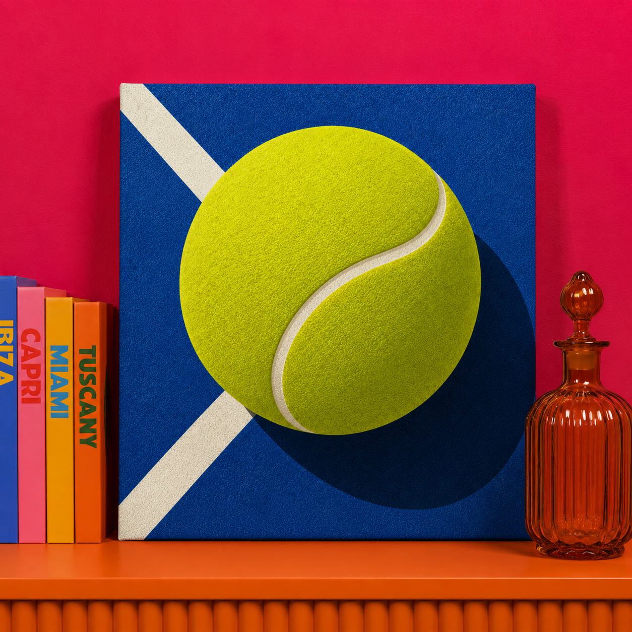 Tennis Ball Bedazzle Kit featuring a modern tennis ball artwork on a 20x20cm DIY rhinestone art canvas.